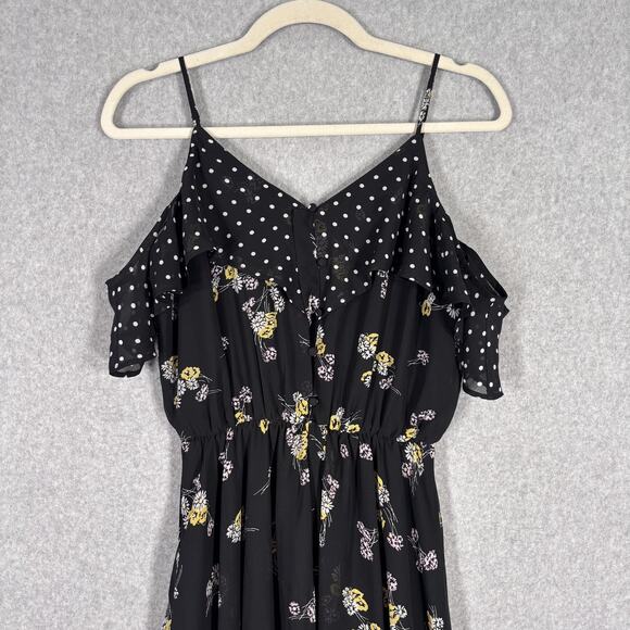 Maurices Fairy Coquette Y2K Dress XS Sheer Polka Dot Floral Asymmetric Babydoll - Picture 2 of 16